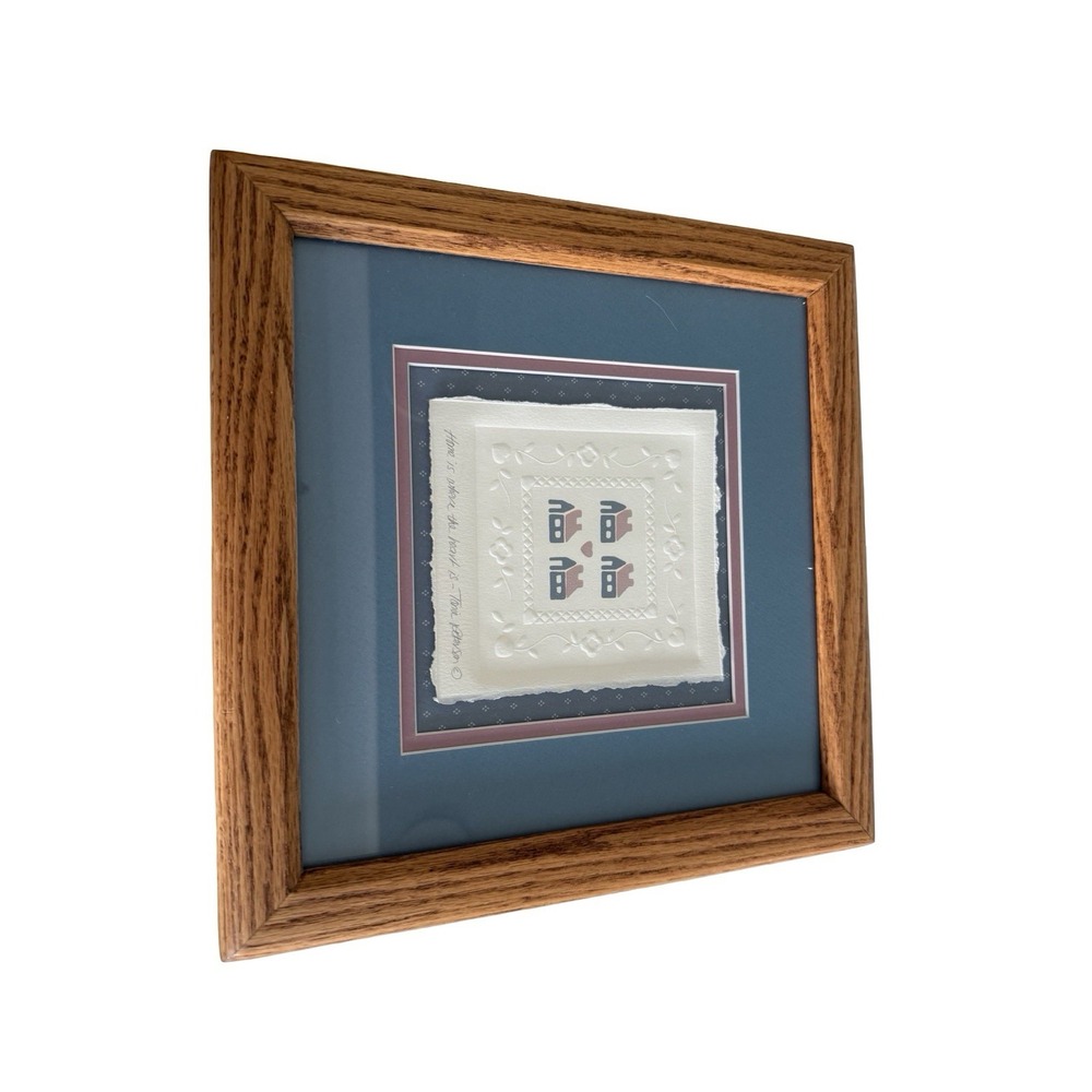 Tonie Peterson framed stamped houses art  cottage core home 90s vintage